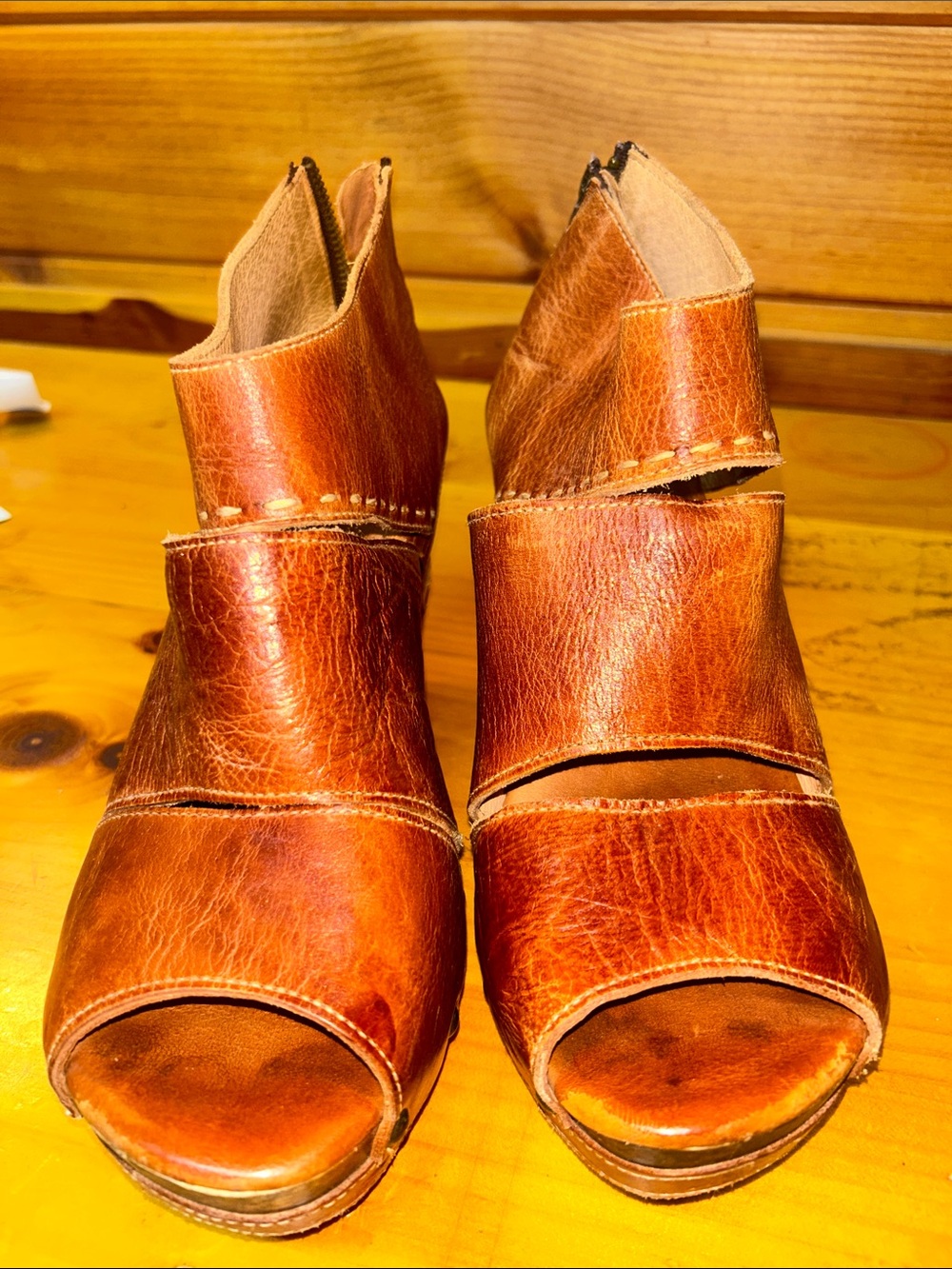 Bed Stu Chestnut Open-Toe Leather Mules